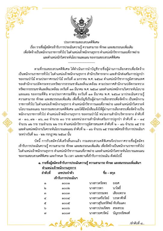 ประกาศรายชื่อผู้สมัครเข้ารับการประเมินความรู้ ความสามารถ ทักษะ และสมรรถนะเพิ่มเติม เพื่อจัดจ้างเป็นพนักงานราชการทั่วไป ในตำแหน่งเจ้าพนักงานธุรการ ตำแหน่งนักวิชาการแผนที่ภาพถ่าย  และตำแหน่งนักวิเคราะห์นโยบายและแผน ของกรมสอบสวนคดีพิเศษ