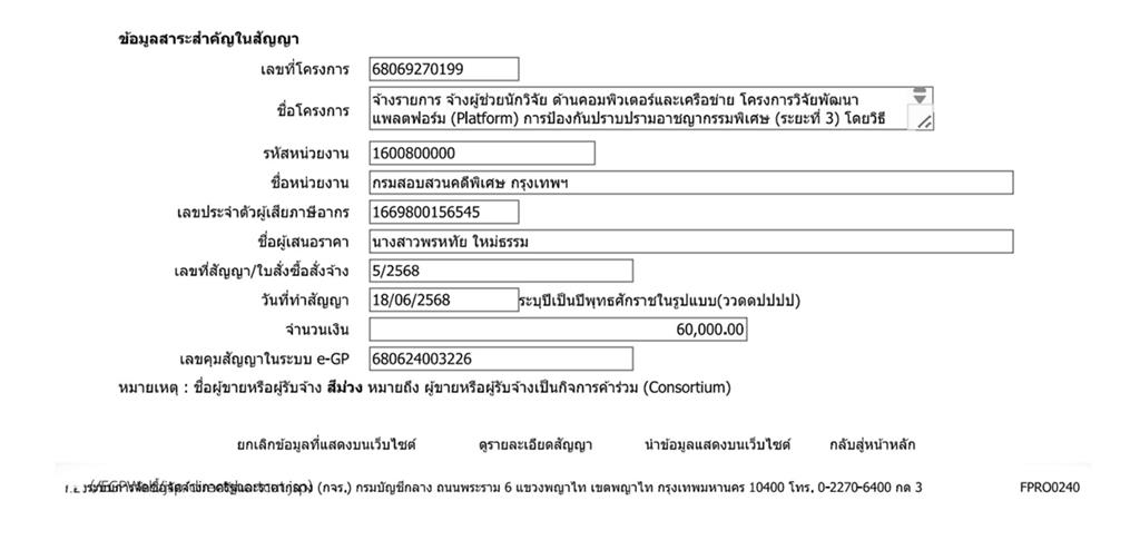 สาระสำคัญในสัญญาจ้างผู้ช่วยนักวิจัย ด้านคอมพิวเตอร์และเครือข่าย โครงการวิจัยพัฒนาแพลตฟอร์ม (Platform) การป้องกันปราบปรามอาชญากรรมพิเศษ (ระยะที่ 3)